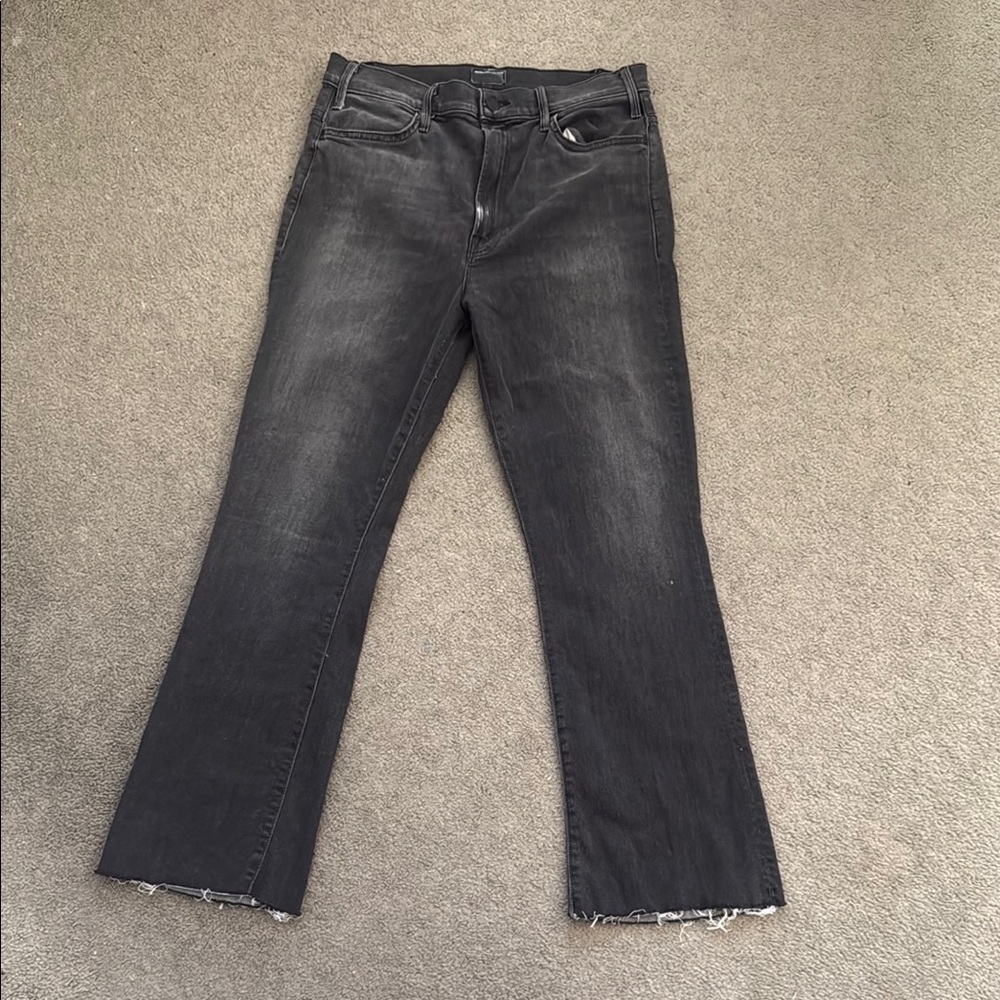 MOTHER Black Washed Flare Ankle Jeans